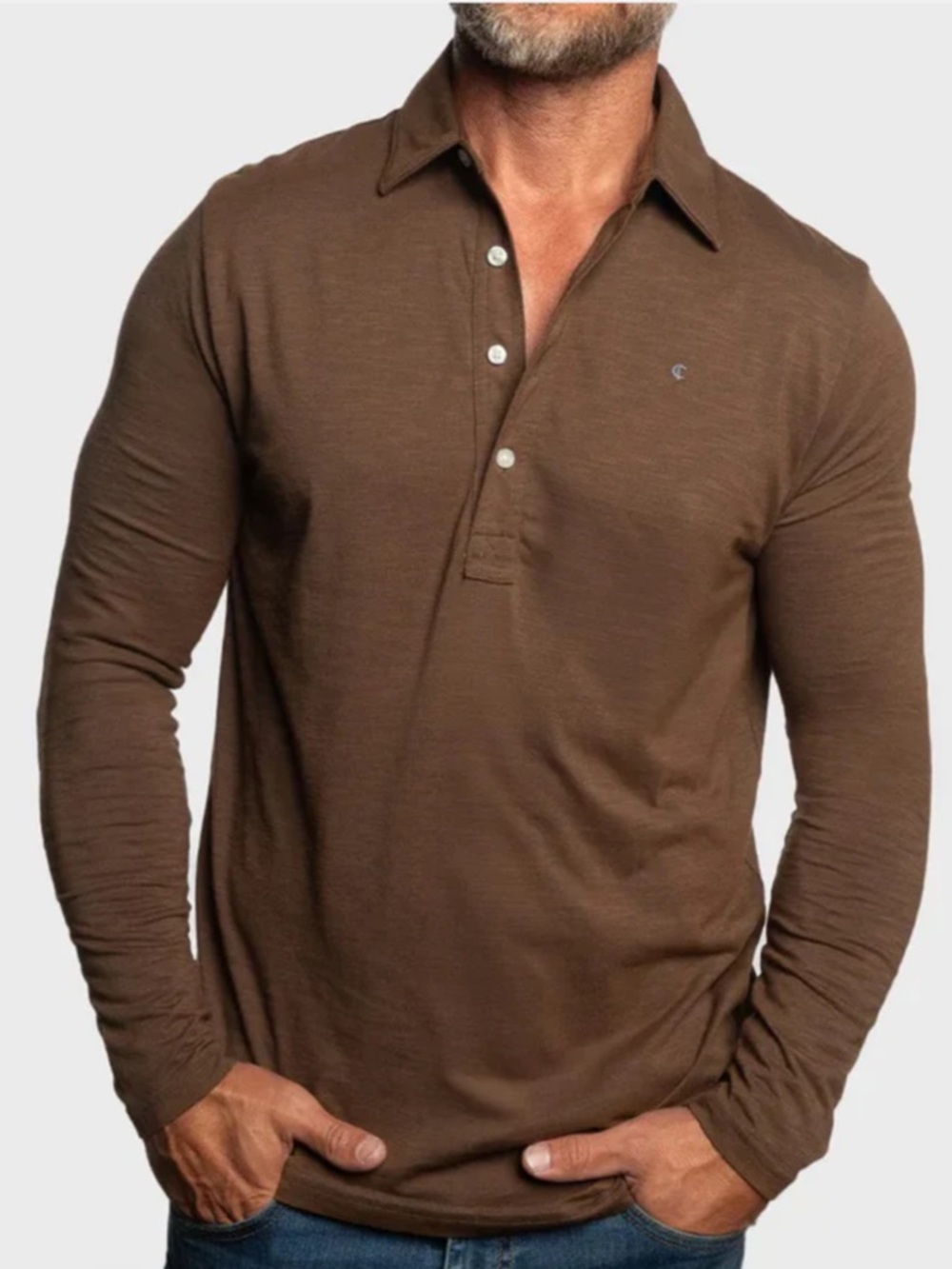 Criquet Range long sleeve polo shirt Single Malt brown color Size XL